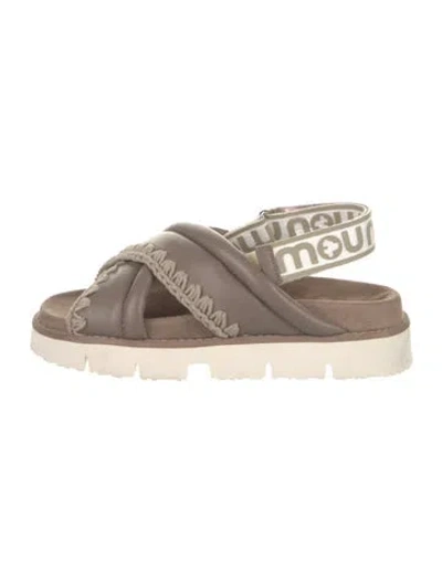 Pre-owned Mou Leather Whipstitch Trim Sandals W/ Tags In Brown