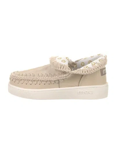 Pre-owned Mou Leather Whipstitch Trim Sneakers In Neutral