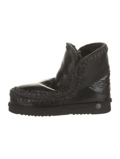 Pre-owned Mou Leather Whipstitch Trim Snow Boots W/ Tags In Black