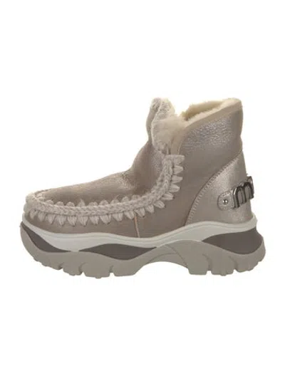 Pre-owned Mou Leather Whipstitch Trim Snow Boots W/ Tags In White