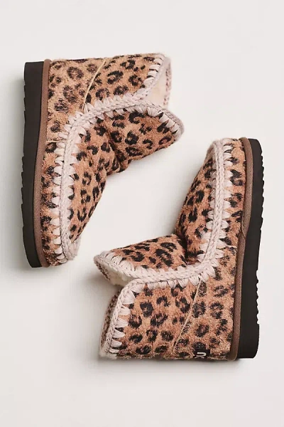 Mou Leopard Stitched Detail Suede Boots In Brown