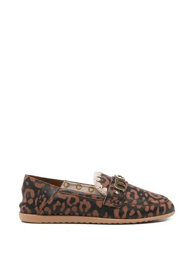 Mou Leopard-print Logo-plaque Loafers In Brown