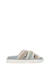 Mou Bio Sandal Flats In Cyan Suede