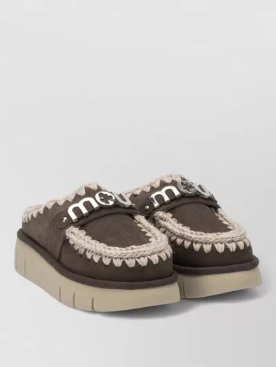 Mou Loafer Slippers Chunky Sole Embroidered Trim In Brown