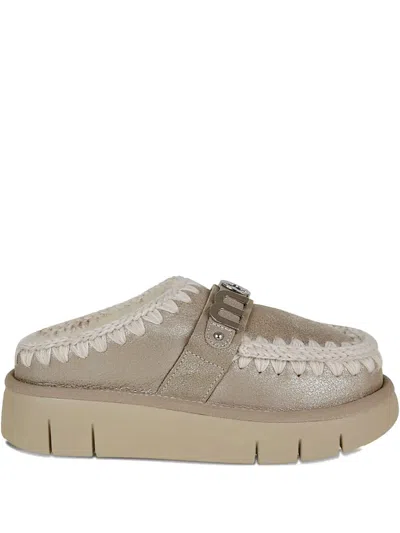 Mou Slip-on Mule Ankle Boots With Plush Lining In Gray