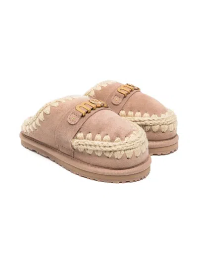 Mou Kids' Logo-detailed Slippers In Brown