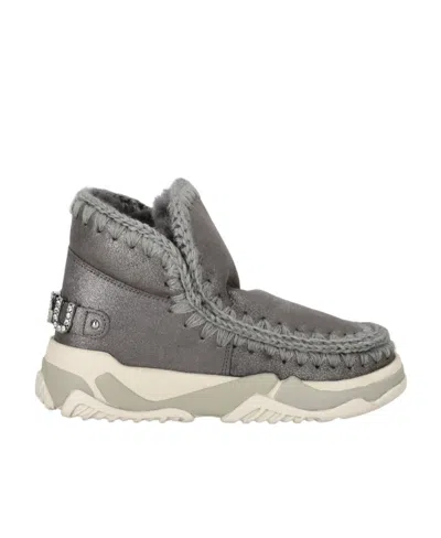 Mou Logo Details Round Head Short Boots In Gray
