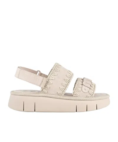 Mou Bounce Suede Flatform Sandals In Brown