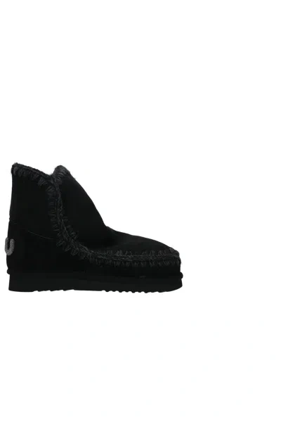 Mou Logo-patch Whipstitch-detail Boots In Black