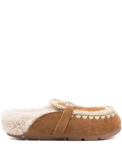 Mou Logo-plaque Mules In Brown