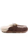 Mou Logo-plaque Shearling Mules In Brown