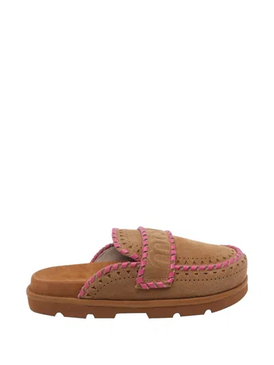 Mou Logo-embossed Perforated Mules In Brown