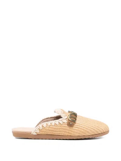 Mou Logo-plaque Flat Mules In Neutral