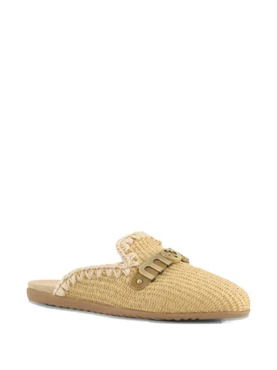 Mou Kids' Logo-plaque Woven Mules In Brown