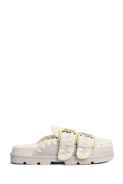 Mou Low Bio Sabot Slipper-mule In Grey Suede In Beige