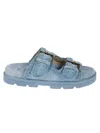 Mou Wedge Two Bands Suede Jeans In Blue