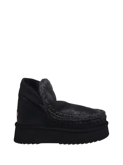 Mou Low-cut Black Platform Boot With Whipstitch Detailing