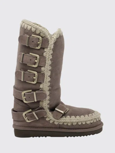 Mou Mid-calf Eskimo Sheepskin Boots With Crochet Stitching In Gray