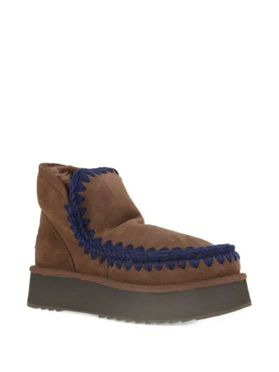 Mou Mini Eskimo Crochet-trim Platform Ankle Boots In Brown