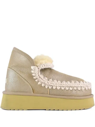 Mou Mini Eskimo Metallic Braided-trim Boots In Neutral