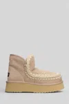 Mou Mini Eskimo Platform Ankle Boots Inside Wedge In Camel Suede In Neutral