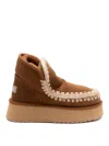 Mou Mini Eskimo Beige Ankle Boots With Logo Patch On The Rear In Leather And Suede Woman In Black