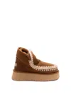 Mou Mini Eskimo Beige Ankle Boots With Logo Patch On The Rear In Leather And Suede Woman In Brown