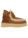 Mou Mini Eskimo Beige Ankle Boots With Logo Patch On The Rear In Leather And Suede Woman In Brown