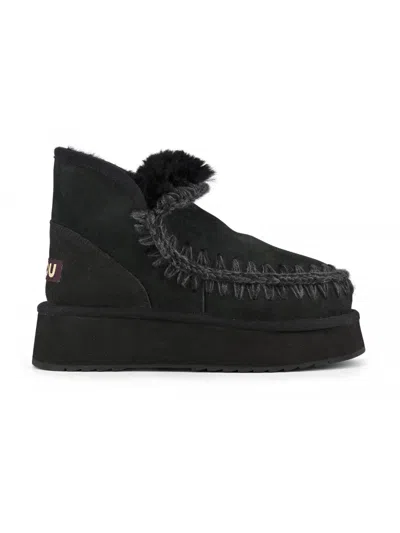 MOU MINI ESKIMO PLATFORM BOOT IN BLACK SUEDE