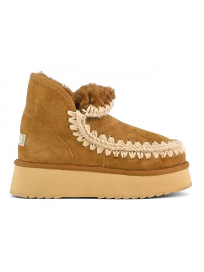 Mou Mini Eskimo Platform Boot In Cognac Suede In Brown