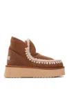 Mou Mini Eskimo Beige Ankle Boots With Logo Patch On The Rear In Leather And Suede Woman In Brown