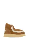 Mou Mini Eskimo Beige Ankle Boots With Logo Patch On The Rear In Leather And Suede Woman In Animal Print