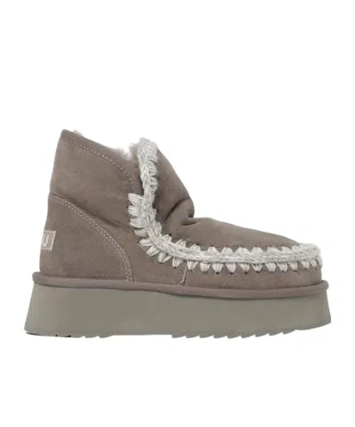 Mou Eskimo Platform Ankle Boot In Double-face Sheepskin With Wool Stitching In Multi