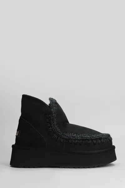 MOU MINI ESKIMO PLATFORM HIGH HEELS ANKLE BOOTS IN BLACK SUEDE