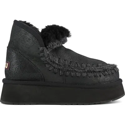 Mou Mini Platform Genuine Shearling Boot In Black