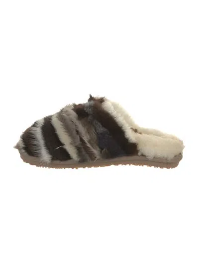 Pre-owned Mou Mink Striped Slippers W/ Tags In Brown