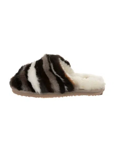Pre-owned Mou Mink Striped Slippers W/ Tags In Neutrals
