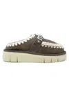 Mou Moka Bounce Metal Logo Leather Wool Rubber Clog Shoe In Moka