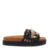 Mou Black Leather And Fabric Sandals In Black