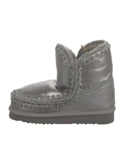 Pre-owned Mou Neoprene Fur Trim Lace-up Boots In Silver