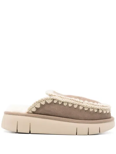 Mou Round-headed Muller Shoes With Thick Soles In Grey