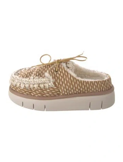 Pre-owned Mou Patterned Braided Accents Mules In Neutrals