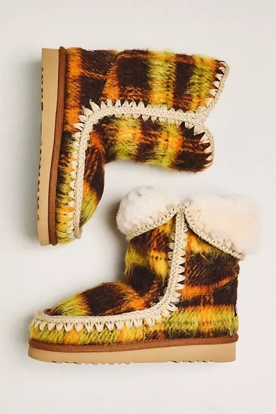 Mou Plaid Stitched Detail Boots In Yellow