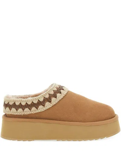Mou Platform Clog Suede Slippers In Brown