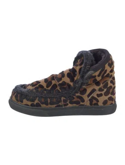 Pre-owned Mou Ponyhair Animal Print Boots In Blue