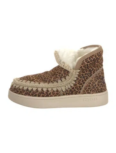 Pre-owned Mou Ponyhair Animal Print Sneakers In Brown