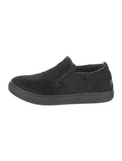 Pre-owned Mou Ponyhair Faux Fur Trim Sneakers In Black