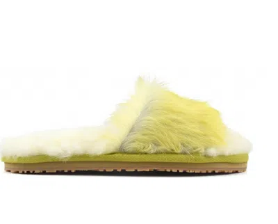 Mou Ponyskin Fur Slide Slipper In Yellow/white