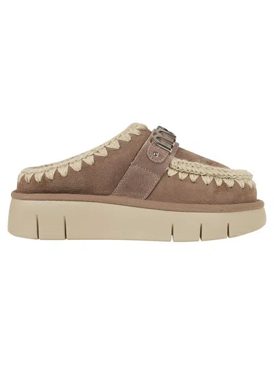 Mou Premium Sheepskin Slippers With Braided Detail In Brown