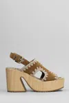 Mou Raffia Platform Sandals In Leather Color Suede In Leather Color